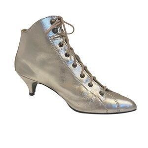 Vintage Balloons Silver Leather Lace-Up Kitten Heeled Boots